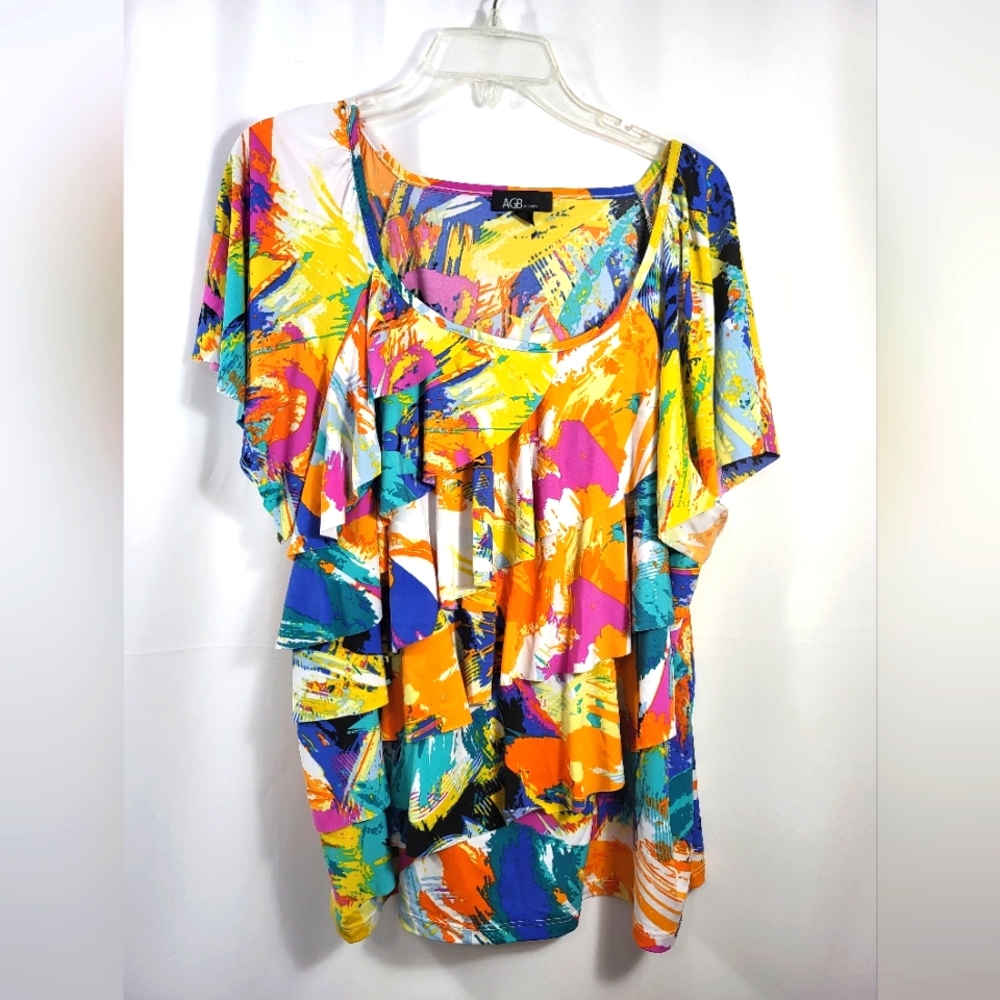AGB Woman silky colorful ruffled tunic women's 3X #185